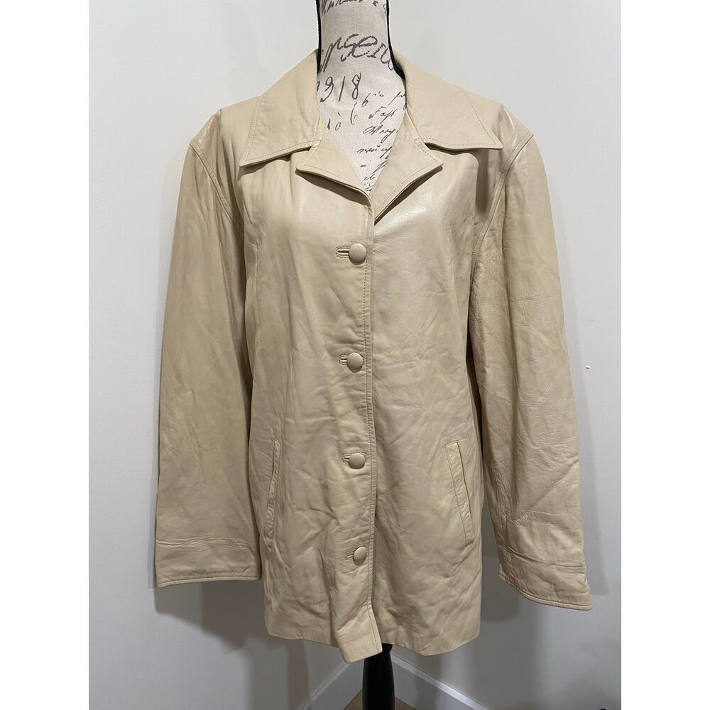 Vintage Italian Peruzzi Beige Leather Button Up Coat Size 52 (XL)